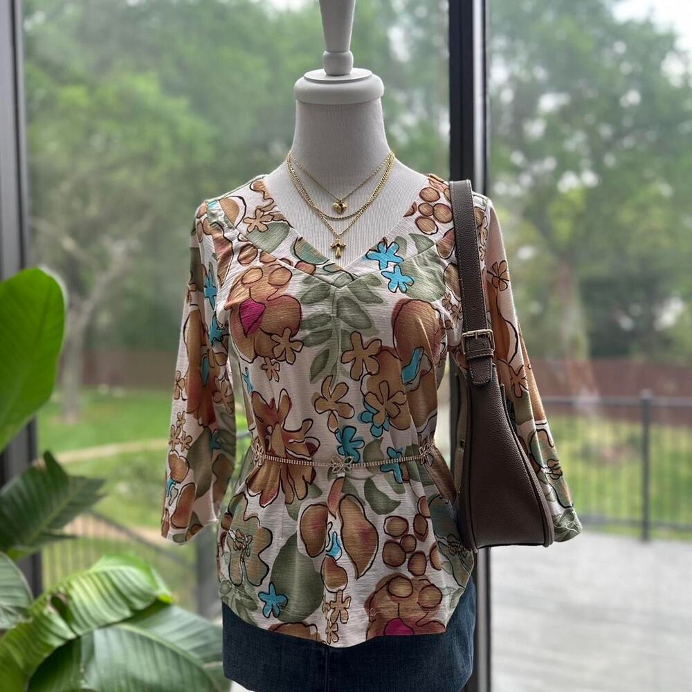 Earthy Floral V-Neck Boho Top